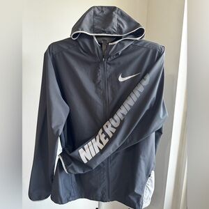 Nike Dark Gray Hooded Running Jacket with White Accents